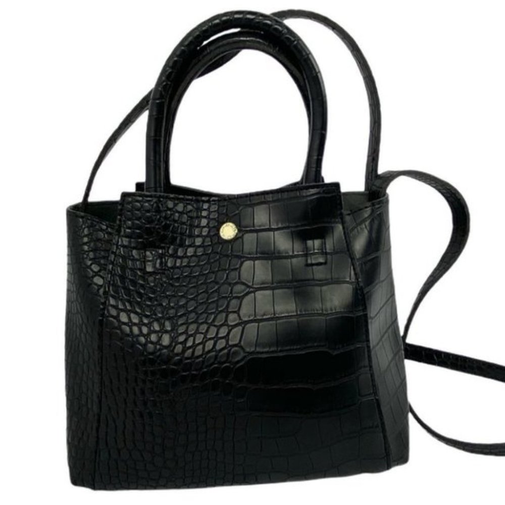The Lovely Tote Vegan Leather Black Purse Bag Shoulder Top Handle Faux Snake